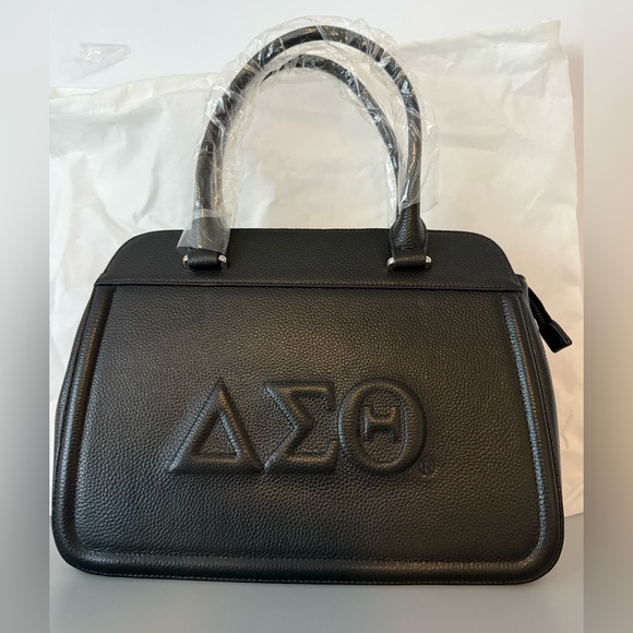 New Tauntus Greek Life Delta Sigma Theta Sorority (ΔΣΘ) Black Leather Tote